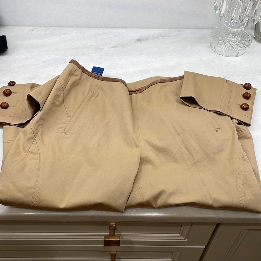 Faconnable Cotton Lycra Leather Tan Pants Sz 6 Beautifully Tailored
